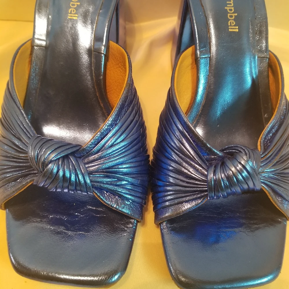 Jeffrey Campbell Metallic Blue Knotted Mule Heels